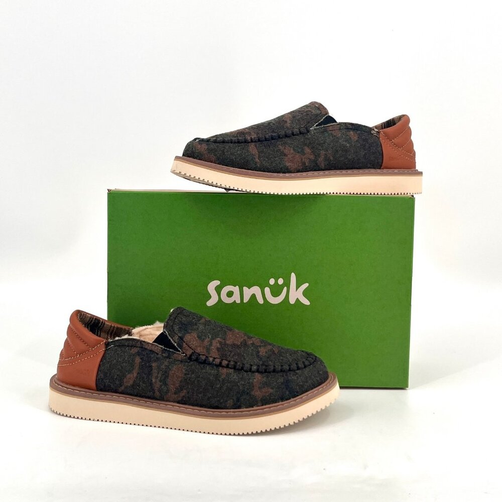 Sanuk Cozy Vibe Low SM Camo Woodland Size 7 Slip On Slippers Wool Lined